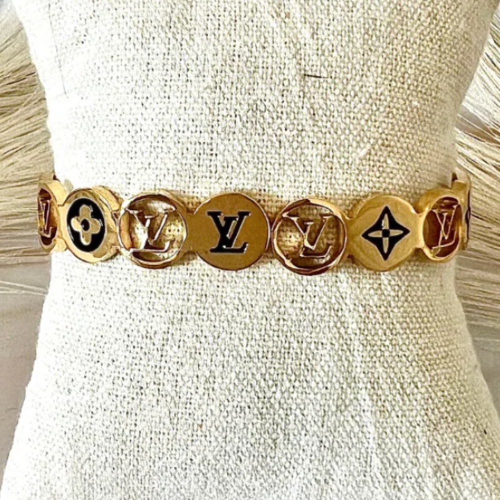 Louis Vuitton Gold and Black Monogram Disc Bracelet